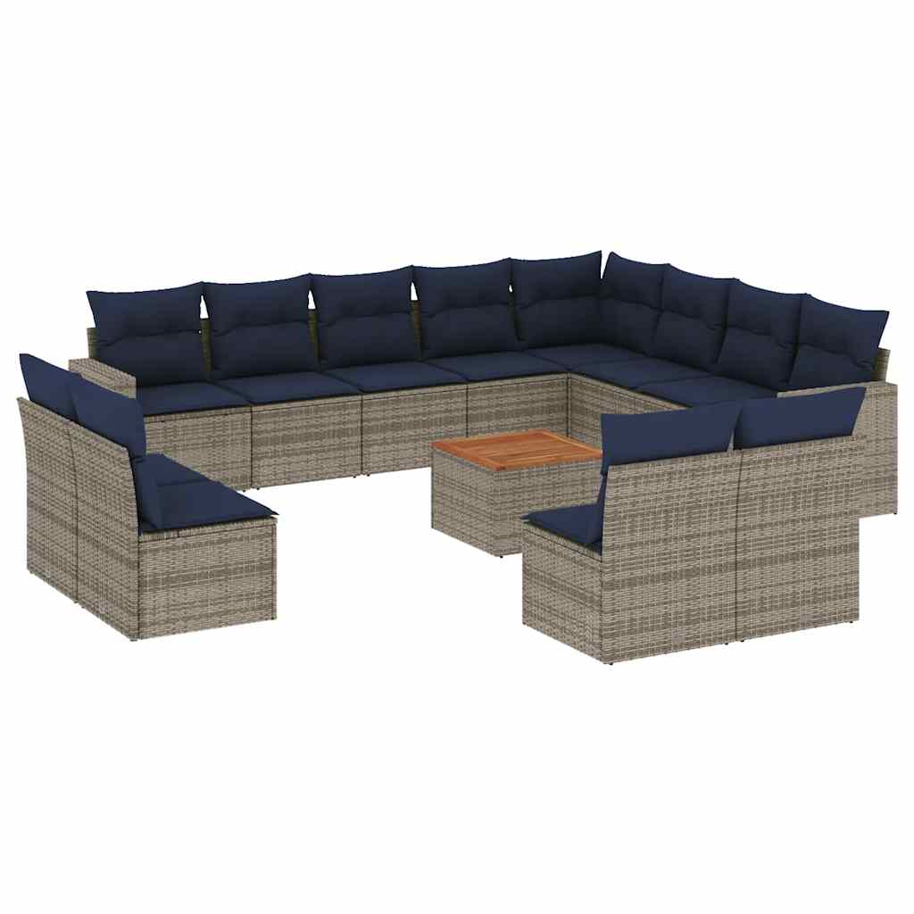 13-tlg. Garten-Sofagarnitur mit Kissen Grau Poly Rattan