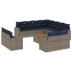 12-tlg. Garten-Sofagarnitur mit Kissen Grau Poly Rattan