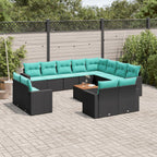 13-tlg. Garten-Sofagarnitur mit Kissen Schwarz Poly Rattan