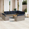 13-tlg. Garten-Sofagarnitur mit Kissen Grau Poly Rattan