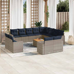 13-tlg. Garten-Sofagarnitur mit Kissen Grau Poly Rattan