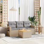 4-tlg. Garten-Sofagarnitur mit Kissen Beigemischung Poly Rattan