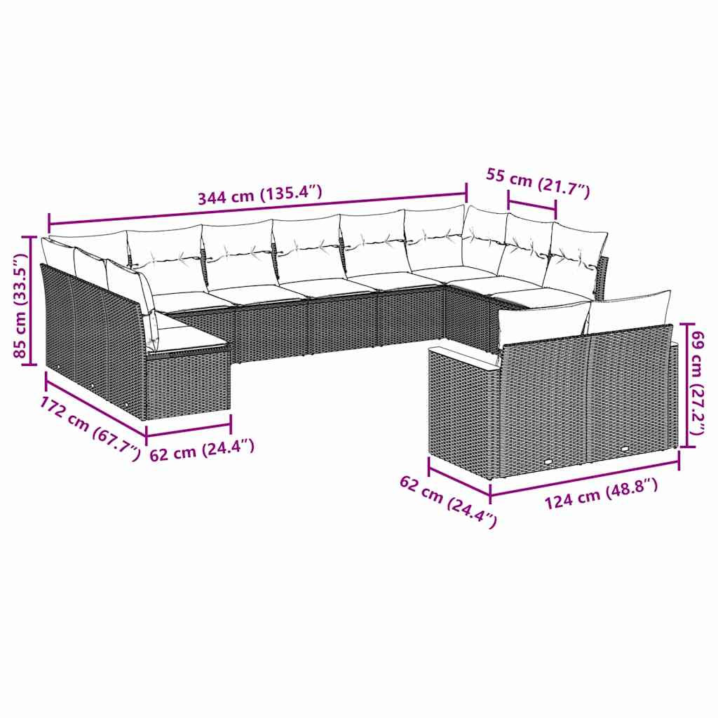 7-tlg. Garten-Sofagarnitur mit Kissen Schwarz Poly Rattan