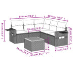 6-tlg. Garten-Sofagarnitur mit Kissen Grau Poly Rattan