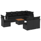 9-tlg. Garten-Sofagarnitur mit Kissen Schwarz Poly Rattan