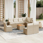 9-tlg. Garten-Sofagarnitur mit Kissen Beige Poly Rattan
