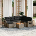 8-tlg. Garten-Sofagarnitur mit Kissen Grau Poly Rattan