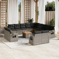 14-tlg. Garten-Sofagarnitur mit Kissen Grau Poly Rattan