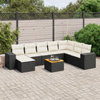 9-tlg. Garten-Sofagarnitur mit Kissen Schwarz Poly Rattan