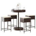 5-tlg. Gartenbar-Set mit Kissen Braun Poly Rattan