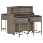 5-tlg. Gartenbar-Set mit Kissen Grau Poly Rattan