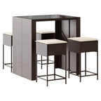 5-tlg. Gartenbar-Set mit Kissen Braun Poly Rattan
