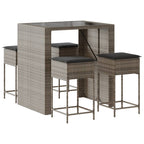 5-tlg. Gartenbar-Set mit Kissen Grau Poly Rattan