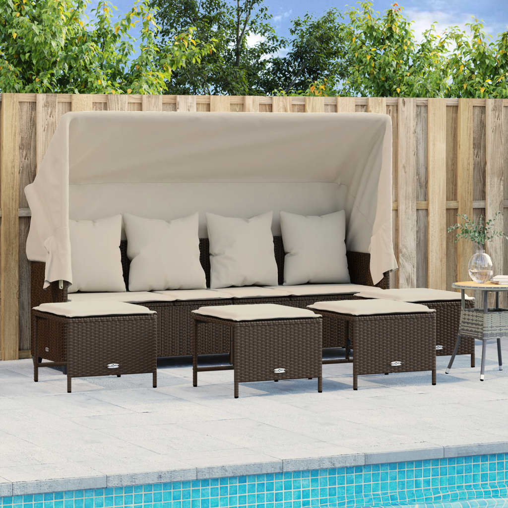5-tlg. Garten-Sofagarnitur mit Kissen Braun Poly Rattan