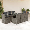 9-tlg. Garten-Essgruppe mit Kissen Grau Poly Rattan