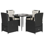 5-tlg. Garten-Essgruppe mit Kissen Schwarz Poly Rattan