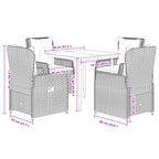 5-tlg. Garten-Essgruppe mit Kissen Schwarz Poly Rattan