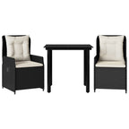 3-tlg. Garten-Essgruppe mit Kissen Schwarz Poly Rattan