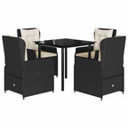 5-tlg. Garten-Essgruppe mit Kissen Schwarz Poly Rattan