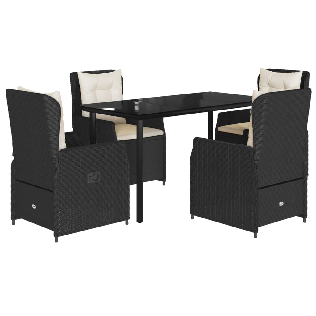 5-tlg. Garten-Essgruppe mit Kissen Schwarz Poly Rattan