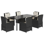 7-tlg. Garten-Essgruppe mit Kissen Schwarz Poly Rattan
