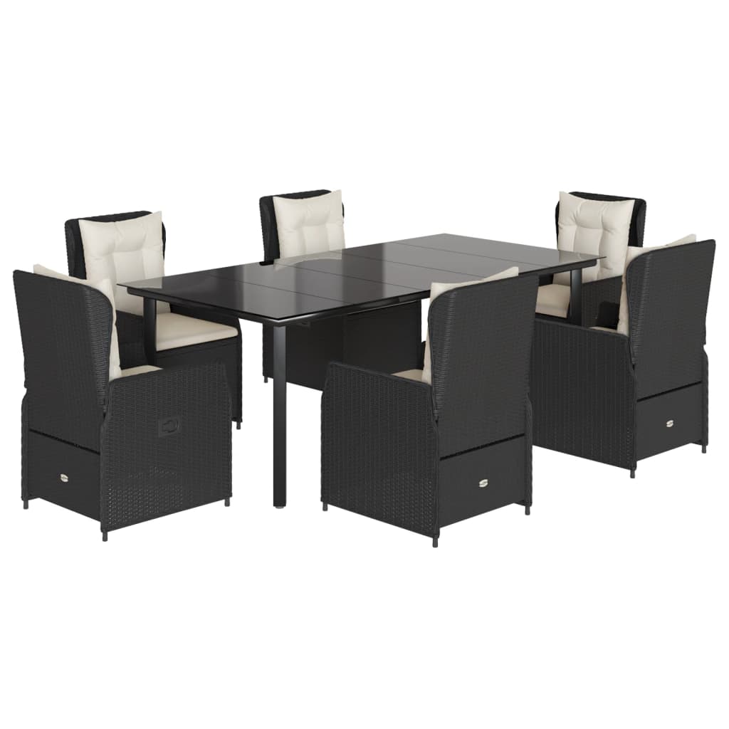 7-tlg. Garten-Essgruppe mit Kissen Schwarz Poly Rattan