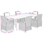 7-tlg. Garten-Essgruppe mit Kissen Schwarz Poly Rattan
