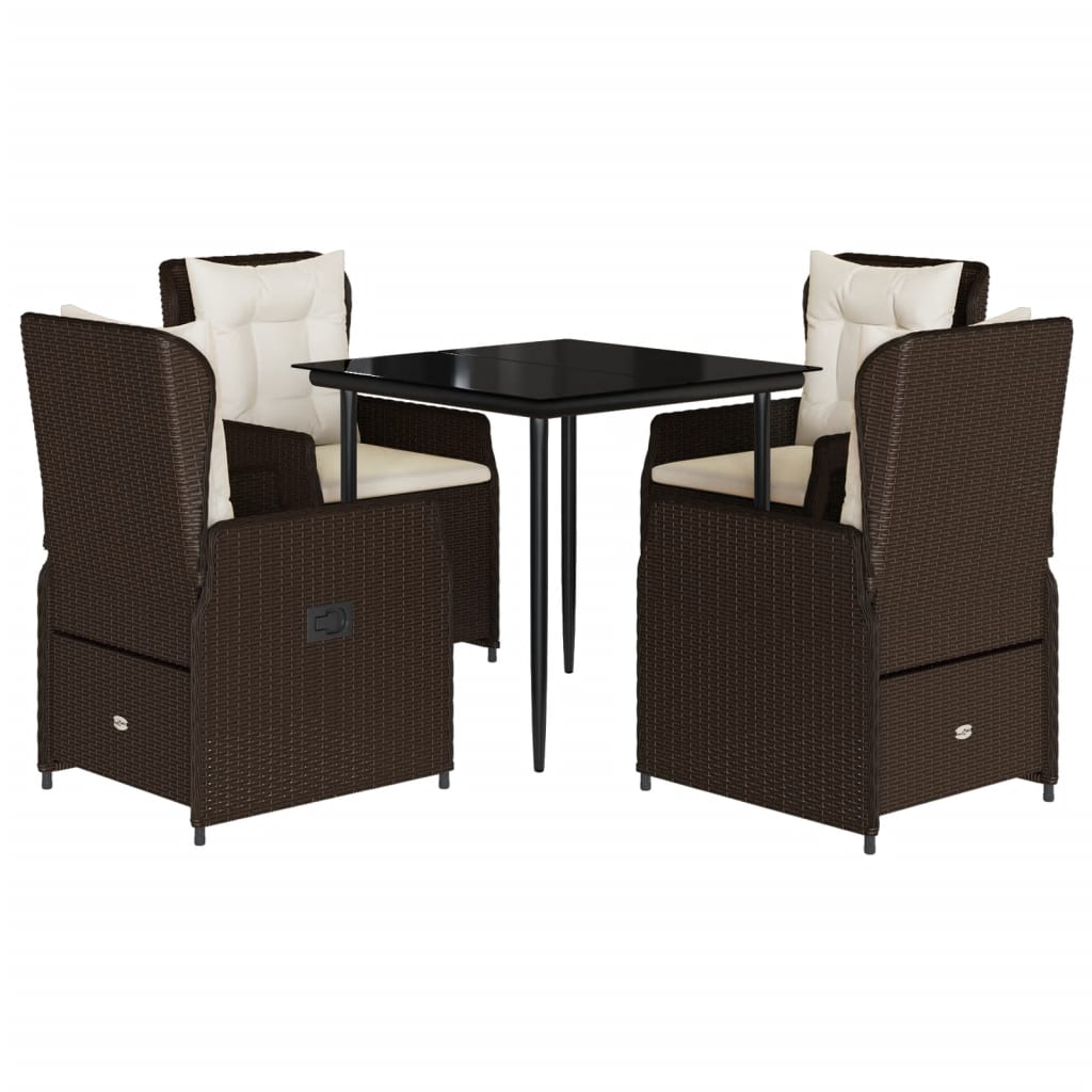 5-tlg. Garten-Essgruppe mit Kissen Braun Poly Rattan