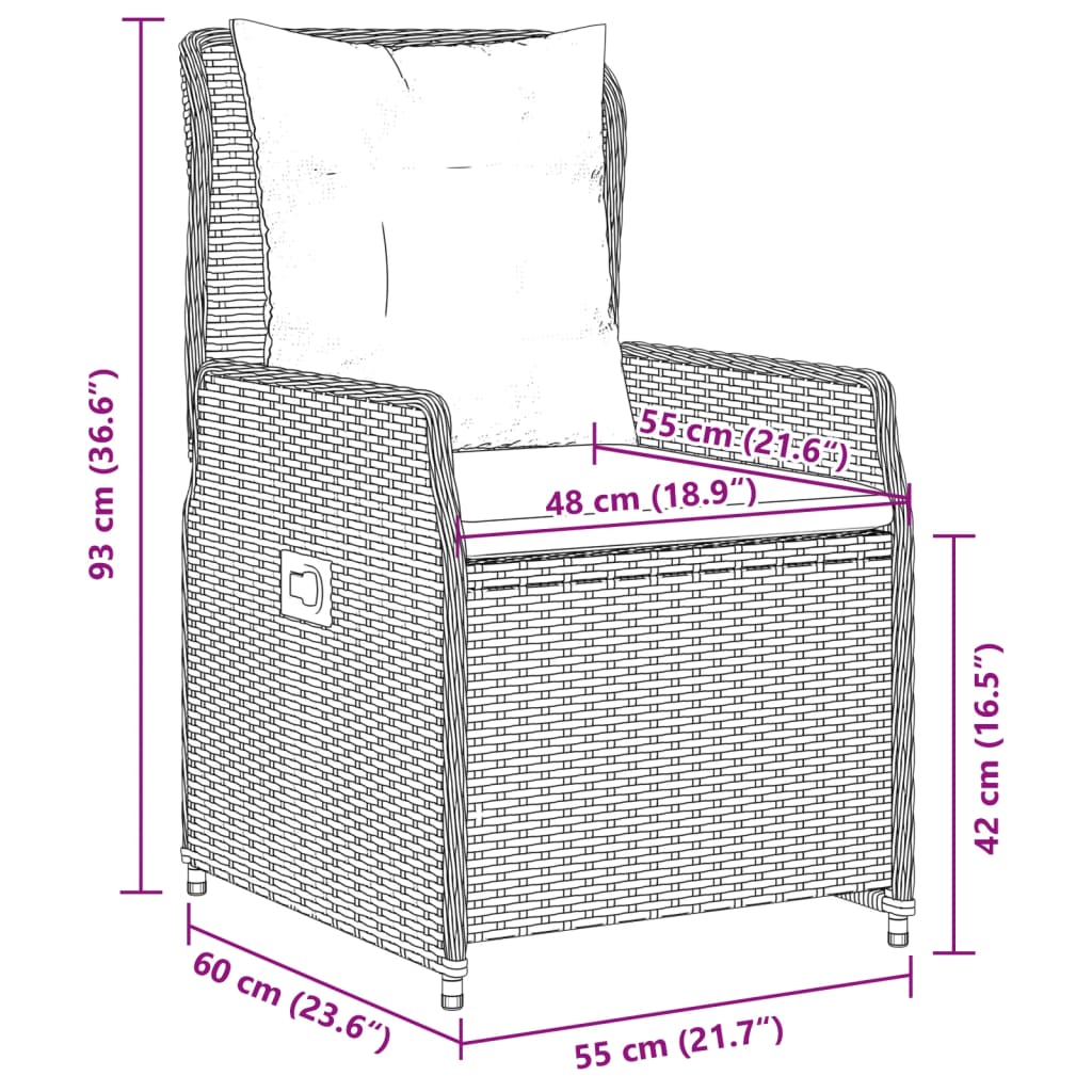 5-tlg. Garten-Essgruppe mit Kissen Braun Poly Rattan