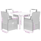 5-tlg. Garten-Essgruppe mit Kissen Braun Poly Rattan