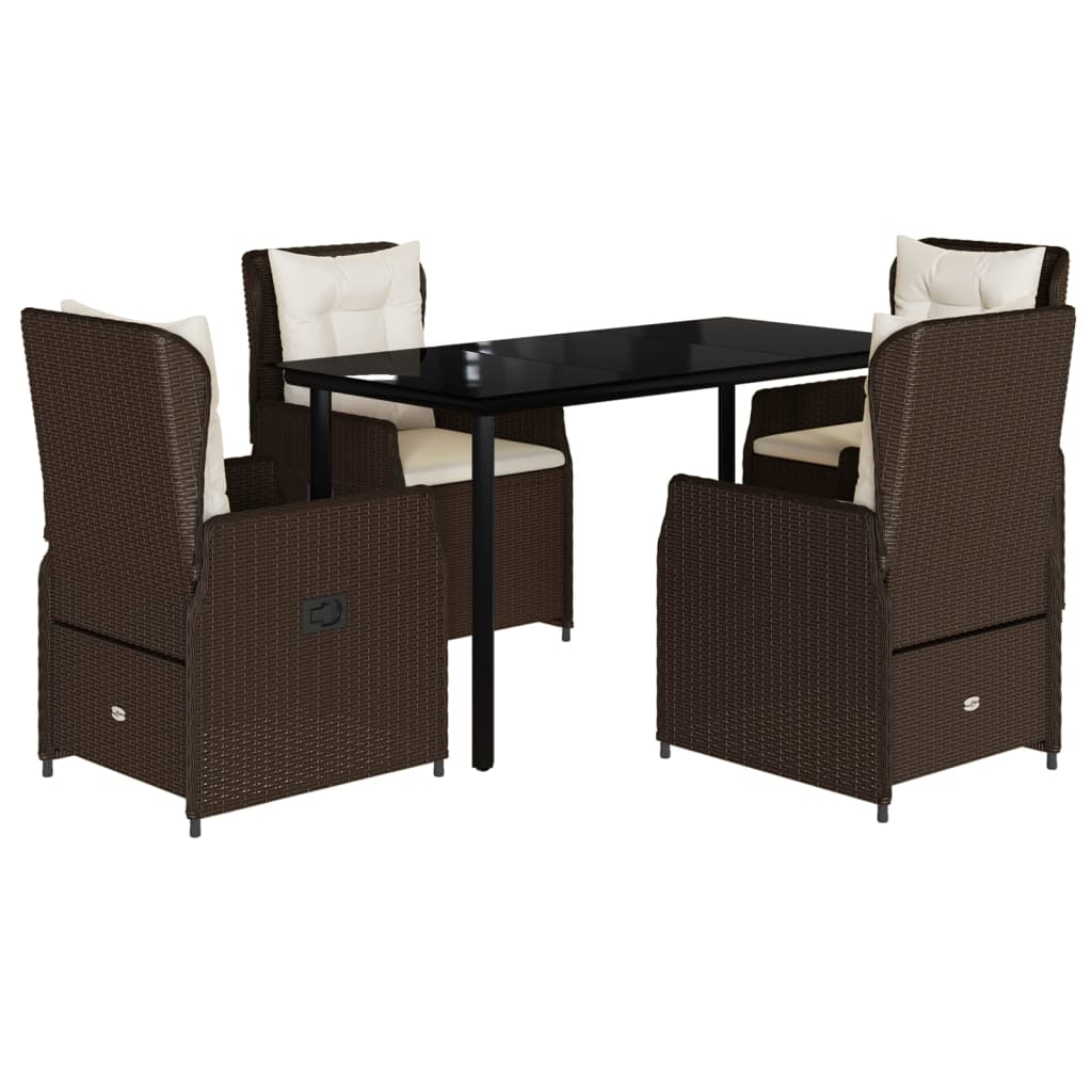 5-tlg. Garten-Essgruppe mit Kissen Braun Poly Rattan