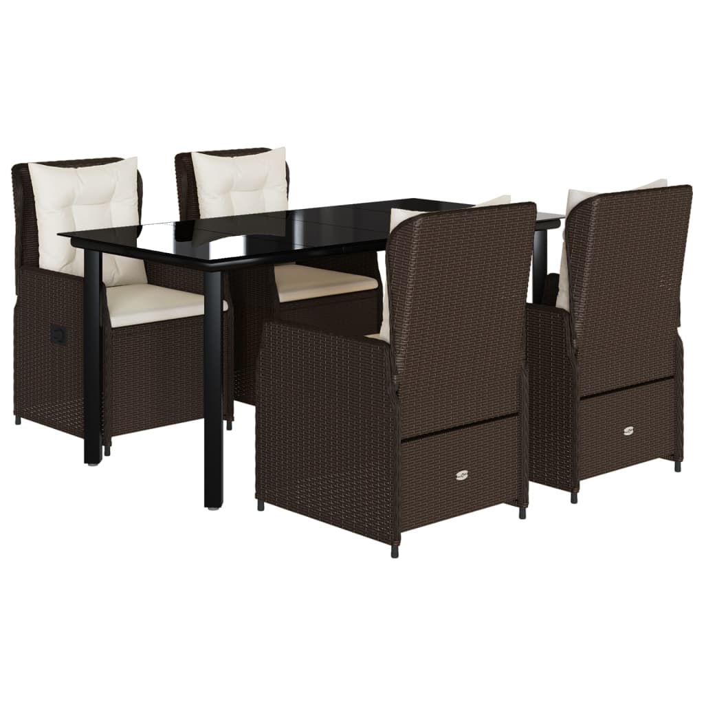 5-tlg. Garten-Essgruppe mit Kissen Braun Poly Rattan
