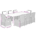 9-tlg. Garten-Essgruppe mit Kissen Braun Poly Rattan