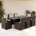 9-tlg. Garten-Essgruppe mit Kissen Braun Poly Rattan