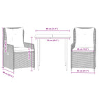 3-tlg. Garten-Essgruppe mit Kissen Grau Poly Rattan