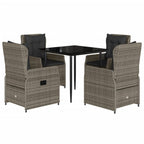 5-tlg. Garten-Essgruppe mit Kissen Grau Poly Rattan