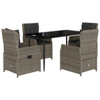 5-tlg. Garten-Essgruppe mit Kissen Grau Poly Rattan