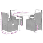 5-tlg. Garten-Essgruppe mit Kissen Grau Poly Rattan