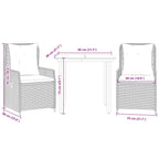 3-tlg. Garten-Essgruppe mit Kissen Grau Poly Rattan