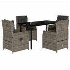 5-tlg. Garten-Essgruppe mit Kissen Grau Poly Rattan