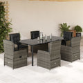 7-tlg. Garten-Essgruppe mit Kissen Grau Poly Rattan