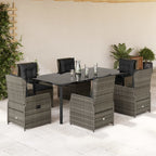 7-tlg. Garten-Essgruppe mit Kissen Grau Poly Rattan