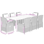 9-tlg. Garten-Essgruppe mit Kissen Grau Poly Rattan