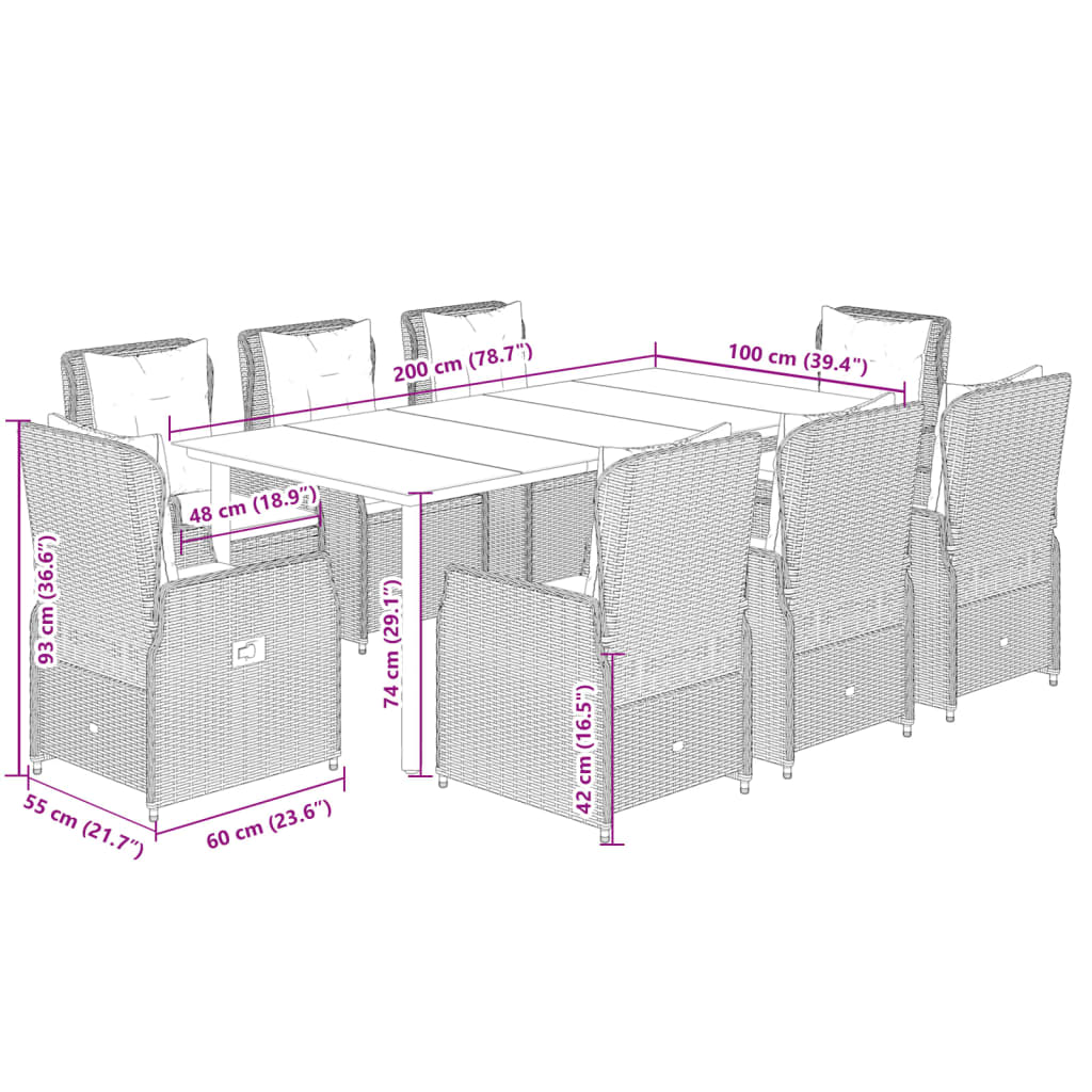 9-tlg. Garten-Essgruppe mit Kissen Beige Poly Rattan