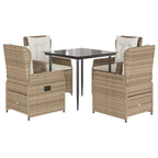 5-tlg. Garten-Essgruppe mit Kissen Beige Poly Rattan