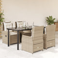 5-tlg. Garten-Essgruppe mit Kissen Beige Poly Rattan