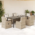 7-tlg. Garten-Essgruppe mit Kissen Beige Poly Rattan