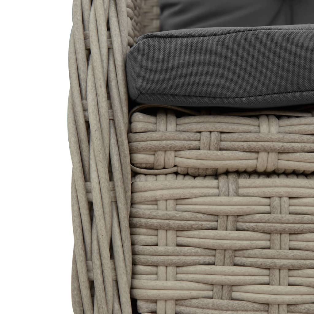 3-tlg. Garten-Essgruppe mit Kissen Hellgrau Poly Rattan