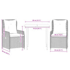 3-tlg. Garten-Essgruppe mit Kissen Hellgrau Poly Rattan