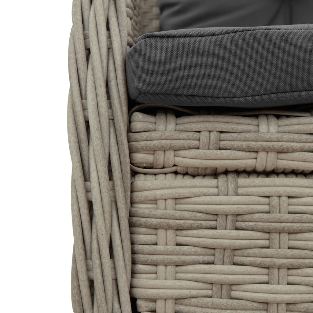 3-tlg. Garten-Essgruppe mit Kissen Hellgrau Poly Rattan